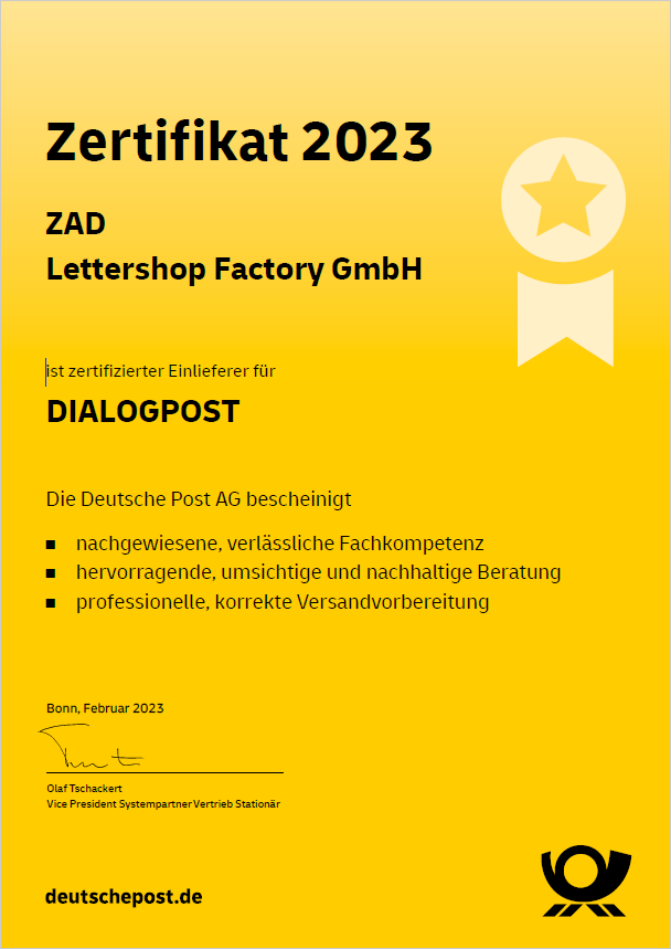 Zertifikat 2023 der Deutschen Post AG